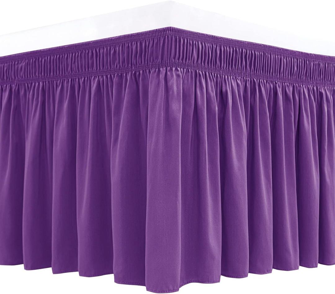 Biscaynebay Wrap Around Bed Skirts for Full & Full XL Beds 15" Drop, Eggplant Adjustable Elastic Dust Ruffles Easy Fit Wrinkle & Fade Resistant Silky Luxurious Fabric Machine Washable