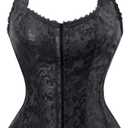 Kimring Women's Fashion Elegant Halter Satin Jacquard Lace Edge Corset (XX-Large, Black-upgraded)