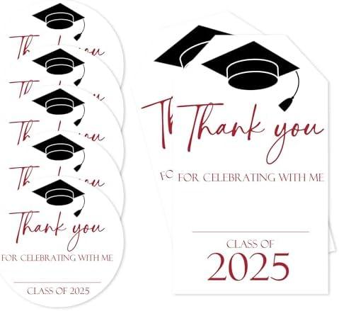 Pack Of 2 Vodbok 40 Pcs Thank You Graduation Stickers, Red, Round & Rectangular, Class of 2025 Graduates Party Favor & Accessories