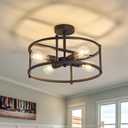 hesoge Industrial Semi Flush Mount Ceiling Light,4 Light Rustic Metal Ceiling Light Fixture,Black Farmhouse Chandelier for Kitchen Island Dining Room Hallway Entryway Bedroom Living Room.