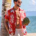 LETSEE Linen Shirts for Men Short Sleeve Blouse Button Down Dress Untuckit Shirts Beach Summer Wedding Hawaiian Outfit (Red, XXL)