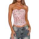 Usweetie Women's Corset Top Sheer Floral Lace Bustier Pink L (Pink, L)
