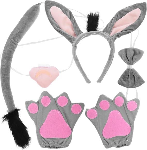 FRCOLOR Donkey Costume Set with Ears Headband Bow Tie Tail Skirt for Boy Girl Fun Dress-up for Halloween Cosplay Animal Theme Parties