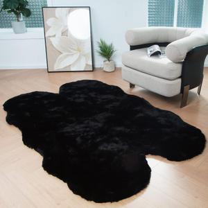 Latepis Black Faux Rabbit Fur Rug 4x6 for Living Room Washable Rug 4x6 Fluffy Faux Sheepskin Plush Shag Rugs for Bedroom Nursery Kids Rugs Luxury Home Decor Sheepskin