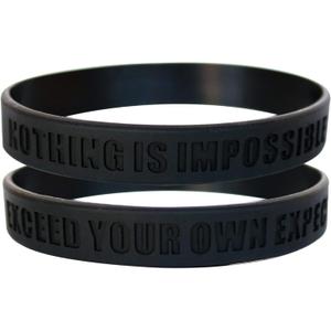 3 x Nothing is Impossible, Exceed Your Own Expectations Motivational Silicone Wristbands, Rubberband Bracelets for Fitness, Workouts, Exercise, Basketball, Lifting, Team Sports (Black)