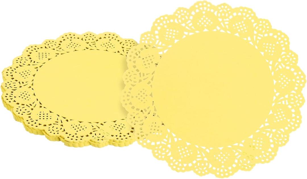 uxcell 100pcs Yellow Paper Doilies, 6.5 Inch Lace Paper Placemats for Cakes Table Decor Crafts Party Weddings