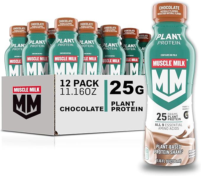 Muscle Milk Plant Based Protein Shake, Chocolate, 11.16 Fl Oz (Pack of 12) BB Date: 05/23/26