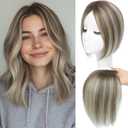 Hair Toppers for Women Real Human Hair Toppers No Bangs 7 * 10cm Upgrade Swiss Base 30g HairPieces for Women with Thinning 10Inch (4T6/613) (Ombre Brown with Blonde Highlight)
