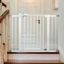 Babelio Metal Baby Gate, 29-43" Auto Close Easy Install Pet Gate, Extra Wide Walk Thru Child Safety Gate, 30" Tall Pressure Mounted Dog Gate for Doorways & Stairs, White (30"Tall 29"-43" Wide)