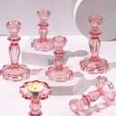 Pink Candlestick Holders Set of 6, Taper Candle Holders, 4.3" H & 6.3" H Glass Candle Holder for Candlesticks & Pillar Candles, Candle Holder for Table Centerpieces, Wedding and Mother's Day