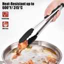 Doosu Kitchen Tongs for Cooking - 600F Heat Resistant Food Tong with Non-Scratch Silicone Tips, Heavy Duty Stainless Steel Locking Tong for BBQ, Grilling Steak, Serving Salad, Pasta (12in, Black)