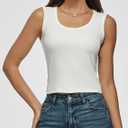 Women Wide Strap Ribbed Cropped Tank Tops 2026 Summer Trendy Crop Top Tight Fit Basic Sleeveless Camisole (White, M)
