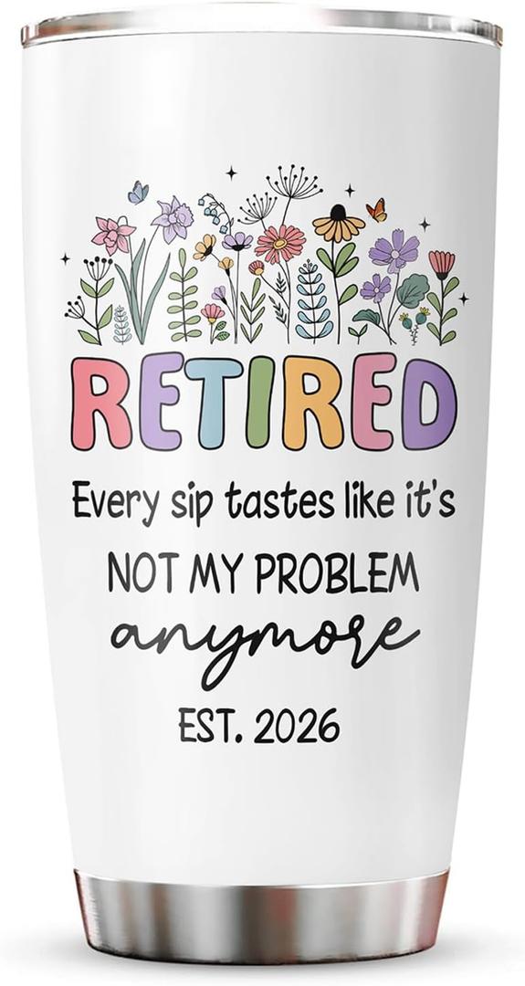Retirement Gift for Woman Man 2026 Tumbler 20oz, Retired/Going Away/Leaving Gifts for Women/Men/Coworker/Teacher, Happy Retirement Party Decorations White Cup