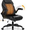 Ylzyxal Office Desk Chair, Ergonomic Computer Chair with Padded Flip-Up Arms and Adjustable Lumbar Support, PU Leather Executive Chair with Tilt Lock and 360 Swivel Rolling Wheels for Work, Study