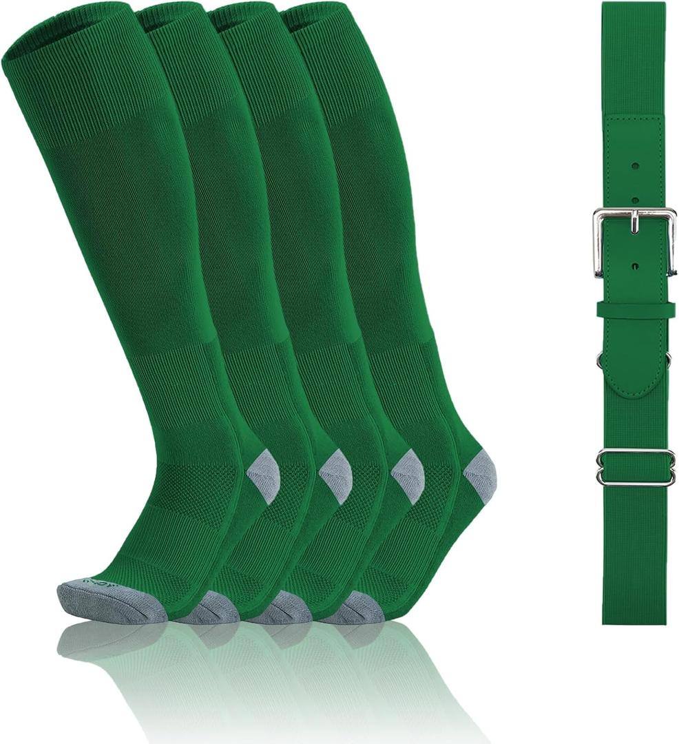 QBK 2-16Y Toddler Baseball Socks And Belt Youth Softball Tee Ball Combo Set for Boy Girl (2 Pairs of Socks & 1 Belt)