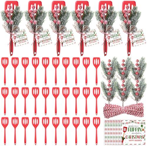 LemonRoad 36 Set Christmas Silicone Spatula Gifts Bulk Includes Heat Resistant Silicone Spatula Christmas Greeting Cards Artificial Xmas Picks Twine for Holiday Cooking Utensils Kitchen Decoration