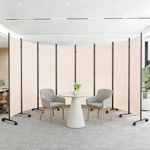 SUNALLY Room Divider Privacy Screens, 8 Panels Dividers with Wheels, Beige | 176" W Room Separator for Space Partition with Lockable Wheels, 6FT Folding Fabric Wall Dividers for Home Dorm Studio Office