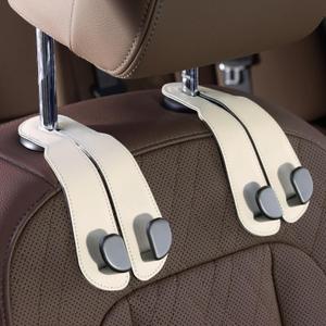 CoBak Headrest Hooks for Car - Universal Premium Stitched Leather and Aluminum-Magnesium Alloy Double Car Seat Back Storage Hook for Purses, Handbags, Bags (2 Pack),Beige