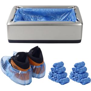 Automatic Shoe Cover Dispenser with 200 Pcs Disposable Shoe Covers, Booties for Portable Machine Fits Size Up to 11 US men or women and up for Home, Factory (Silver)