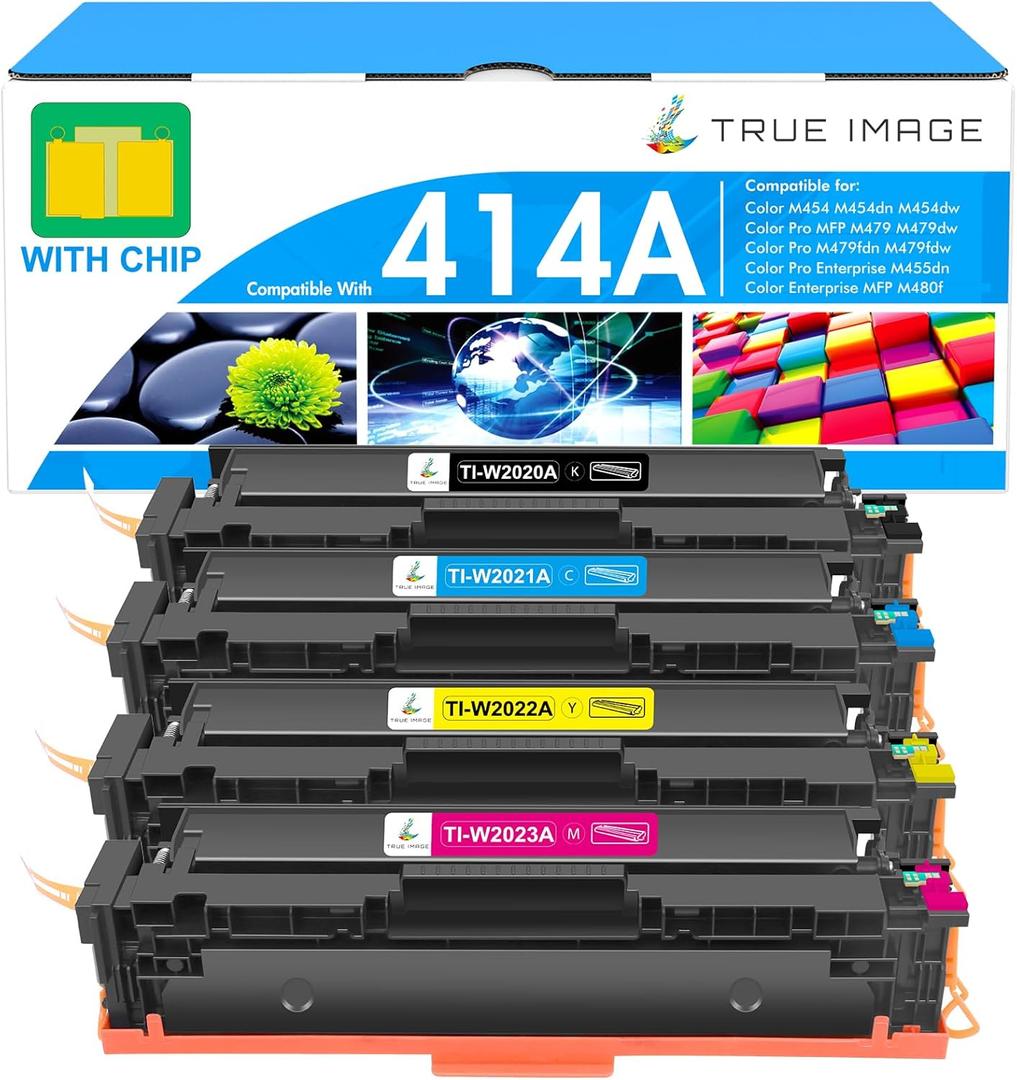 414A Toner Cartridges 4 Pack: MFP M479fdw M454dw Compatible for HP414A 414X 414 M479fdn M454dn Color Laserjet Pro M479fdw M455dn M479 M454 Printer Ink High Yield with Chip Black Cyan Yellow Magenta