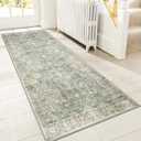 GENIMO Runner Rug for Hallways Machine Washable, 2x8 Non Slip Boho Vintage Lightweight Washable Runners, Thin Floor Rugs for Entryway Hallway Bathroom Laundry Room Corridor, Light Sage