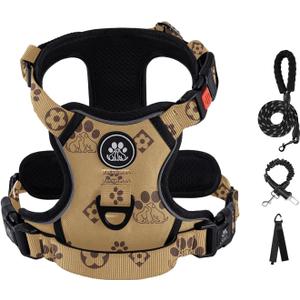 IVY&LANE No Pull Dog Harness with Leash Set, Reflective No Choke Pet Vest,Adjustable Oxford Dog Vest Harness with Easy Control Handle for Medium Dogs (Light Brown,M)