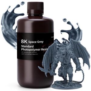 ELEGOO 8K Standard Resin for 3D Printing, Ultra Precision, 405nm Fast UV Curing Photopolymer 3D Resin for 8K 9K 12K 16K Resin 3D Printer, Space Grey 1000g