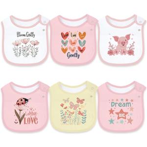 Maiwa 6 Pack Cotton Baby Bibs for Girls Boys with Waterproof layer for Drooling Eating teething with Snaps (Multi1a)
