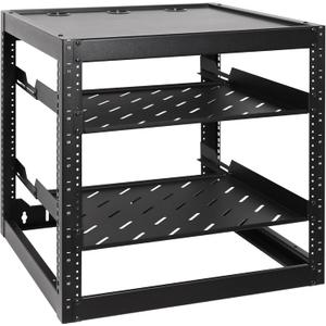 RackPath 12U Open Frame Network Rack with 2X 14in Vented 1U Shelves Rear Support, Wall Mount/Floor Standing Network Cabinet, Heavy Duty 150 lbs Capacity for IT & AV Gear, Audio and Video Device