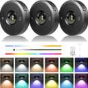 3 Pack Rechargeable Puck Lights - LED Puck Lights with Remote Control, Dimmable, 12 Colors & 2 Dynamic, 1000mAh Battery Operated, Timer - Magnetic Stick on Light, Ideal for Kitchen, Cabinets, Closet