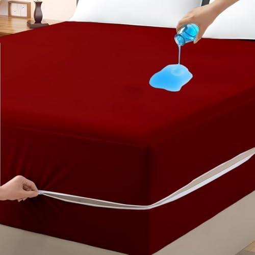 Mattress Protector Crib Size 100% Waterproof Zippered Cover, 6 Inches Deep, Six-Sided Mattress Encasement for Bed, Zipper Closure Style (Burgundy)