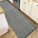 LEEVAN Hallway Runner Rug 2.6' x 8', Grey Braided Kitchen Runner Rug, Washable Woven Reverisible Bathroom Runner, Farmhouse Entryway Rug, Low-Profile Floor Carpet for Doorway/Laundry Room/Bedroom