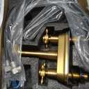 Aolemi 4 Inch Centerset Bathroom Sink Faucet Vintage 2 Cross Handles RV Mixer Tap Basin Vanity Lavatory Utility for Sink 3 Hole Include Water Hose Pop Up Drain with Metal Cover Antique Brass