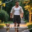 1 Pack Men's Big and Tall Cotton Linen 9" Inseam Shorts Drawstring Summer Casual Beach Bermuda with Pockets  3XL