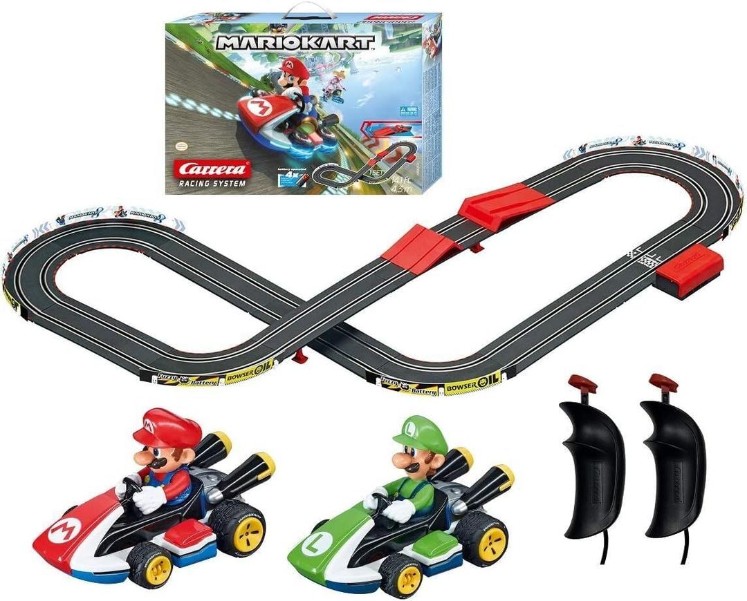 Carrera GO 63503 Official Licensed Mario Kart Battery Operated 1:43 Scale Slot Car Racing Toy Track Set with Jump Ramp Featuring Mario and Luigi for Kids Ages 5 Years and Up