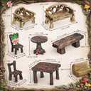 Fairy Garden Accessories 10-Pack Miniature Table and Chairs Set, Mini Fairy Garden Resin Ornaments, Outdoor Decor for Miniature Dollhouse & Micro Landscape DIY