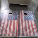 Cornhole Board Set: American Flag Dark Wood Custom Cornhole Boards Game Set. Perfect for Backyard, Beach, Park, Tailgates.