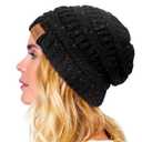 Winter Satin Lined Beanie Hats for Women Men Warm Oversized Slouchy Knitted Skull Cap with Satin Silk Lining for Natural Hair (Gray)