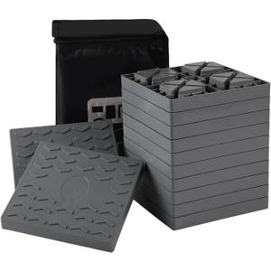 12 Packs Camper/RV Leveling Blocks Suitable for 4 Wheels Interlocking and Anti-Slip Design with Carrying Bag Heavy-Duty for Camper Travel Trailer Grey