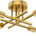 Gold Semi Flush Mount Ceiling Light Fixture, 4-Light Modern Industrial Sputnik Chandelier Light Fixture, Flush Mount Ceiling Lamp for Kitchen Bedroom Living Room Dining Room Closet, E26 Bulb Sockets