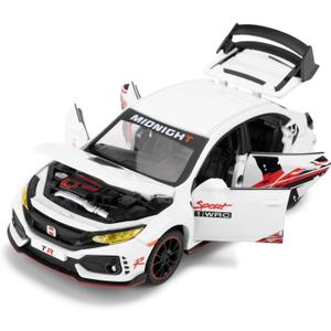 WAKAKAC Diecast Car 1/32 for Type-R Model Car Pull Back Toy Car with Light and Sound Model Vehicles for Boys Girls Gift(White)