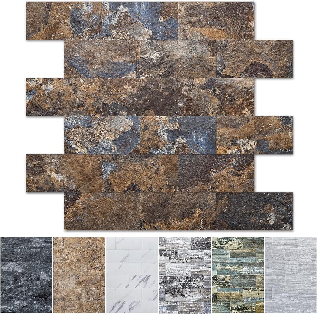 Art3d 10-Sheet Peel and Stick Backsplash PVC Wall Tile, Stickon Tile for Kitchen Backplash, Bathroom Vanities, Fireplace Decor, Laundry Table, Stair Decals in Rust Slate, Plastic-Sheets (11.4"x13.5")