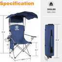 Elevon Camping Chair, Oversized Folding Chair with Canopy, Portable Outdoor Chair with Arms, Cup Holder and Carry Bag for Camping, Fishing, Beach, and Sports, Indigo, Shade Canopy Camping Chair