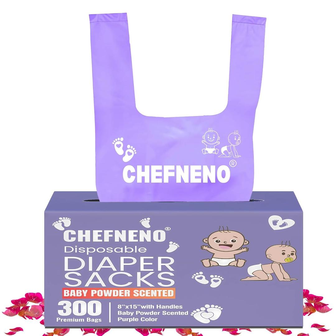 Baby Diaper Bag Disposable (300 ct.) Fresh Baby Powder Scented Easy Tie Handles Scented Diaper Sacks Disposable Dog Poop Waste Bags Cat Litter Clump & Poop Bags Sanitary Pad Waste Bags (300 Bags) (Orchid)