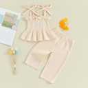 VISGOGO Infant Baby Toddler Girls Clothes Solid Color Sleeveless Camisole Linen Pants Set Baby Summer Outfits (Beige, XS)
