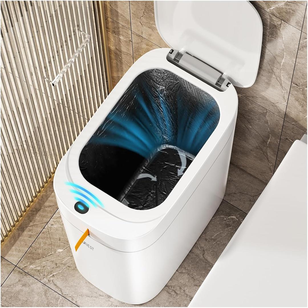 funest Smart Bathroom Trash Can with Lid- 3.5 Gallon Rechargeable Motion Sensor Trash Can,Waterproof Automatic Garbage Can with Automatic Suction Bag Feature,Waste Bin for Bedroom, Kitchen, Office