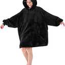 Aemicion Wearable Blanket Hoodie for Kids Super Soft Warm Oversized Hooded Blanket Sweatshirt Hoodie Blanket for Boys Girls Black (Torn Pocket)