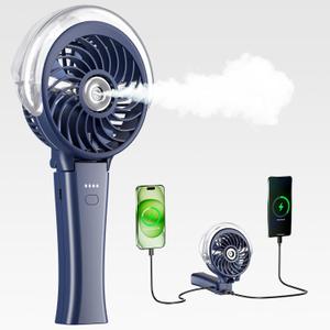 HandFan 4000mAh Upgraded Handheld Misting Fan, 50ml Water Tank, Rechargeable Personal Mister Fan Portable AC, Spray Water Mist Fans, Foldable Cooling Ice Fans for Beach Travel Disney(Royal Blue), 4.5"l X 2.5"w X 4.7"h