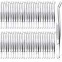 Honoson 48 Pcs Stainless Steel Tweezers for Crafting with Curved Serrated Tip Multipurpose Forceps Sewing Machine Tweezers Bulk (Silver)