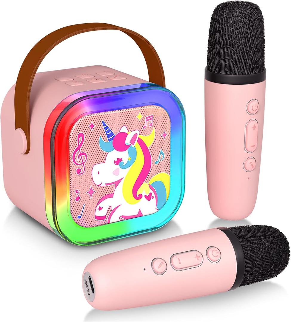 Mini Karaoke Machine with 2 Wireless Microphones, Karaoke Machine for Kids Adults, Singing Toys for Ages 3, 4, 5, 6, 7, 8 +, Best Gift for Birthday, Party, Christmas | Karaoke Machine for Girls (Pink)